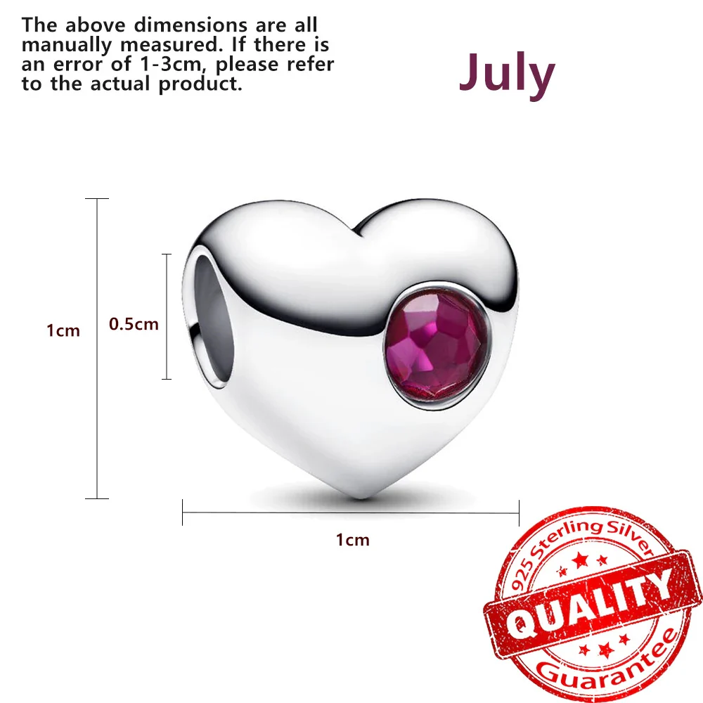 Birthstone Hearts Bracelet Charm Hallmarked S925 Sterling Silver - Image 14