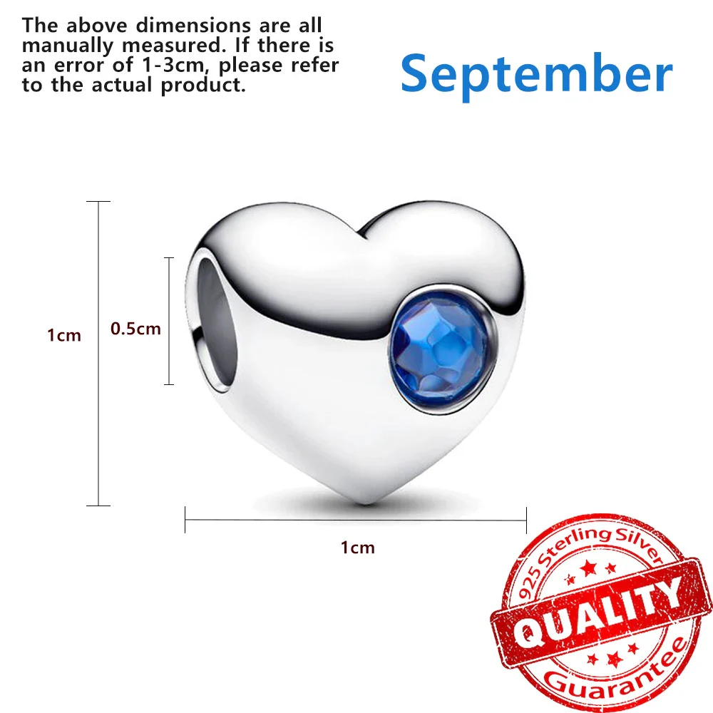 Birthstone Hearts Bracelet Charm Hallmarked S925 Sterling Silver - Image 18