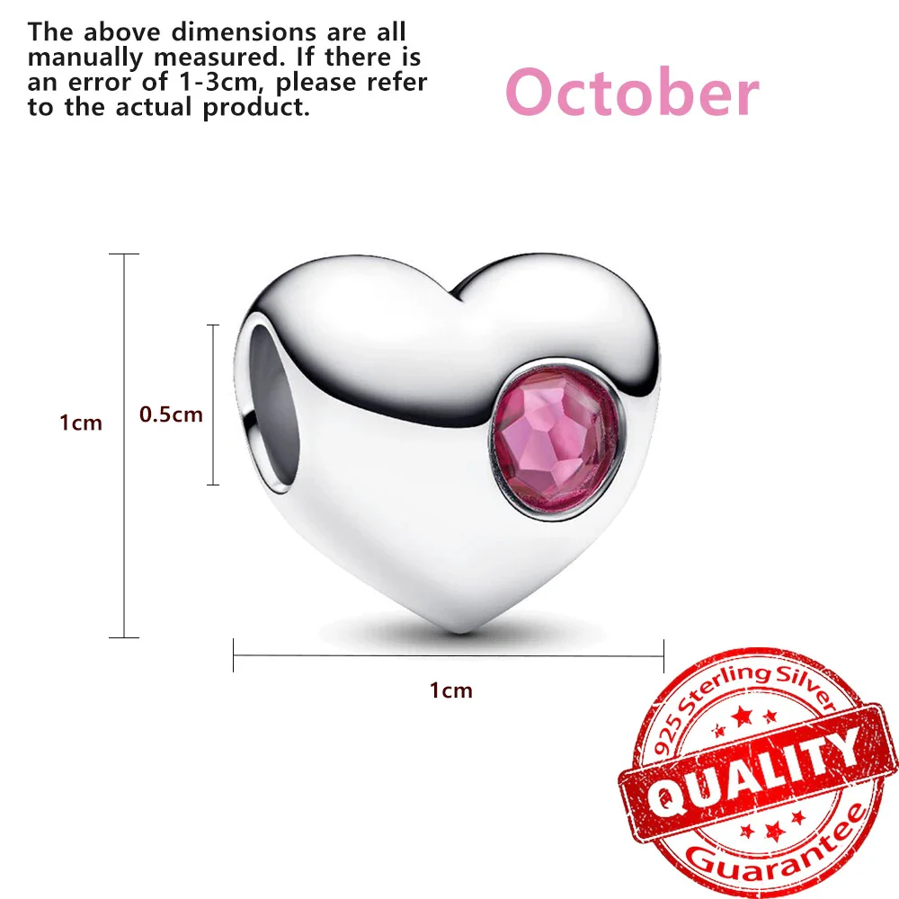 Birthstone Hearts Bracelet Charm Hallmarked S925 Sterling Silver - Image 20