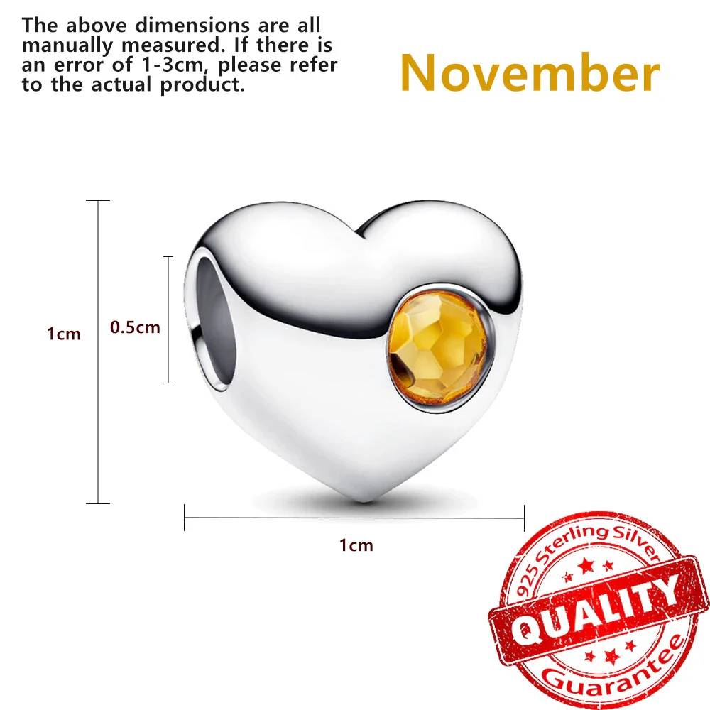 Birthstone Hearts Bracelet Charm Hallmarked S925 Sterling Silver - Image 22