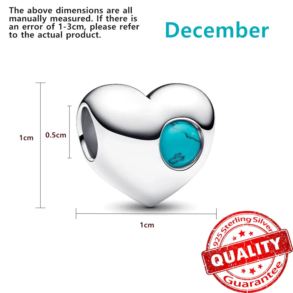 Birthstone Hearts Bracelet Charm Hallmarked S925 Sterling Silver - Image 24