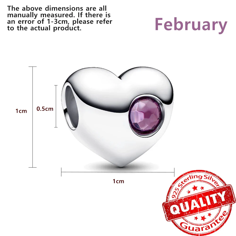 Birthstone Hearts Bracelet Charm Hallmarked S925 Sterling Silver - Image 4
