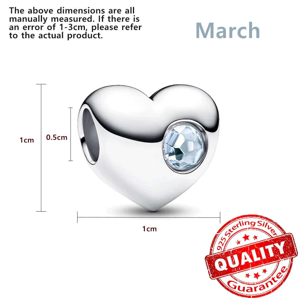 Birthstone Hearts Bracelet Charm Hallmarked S925 Sterling Silver - Image 6