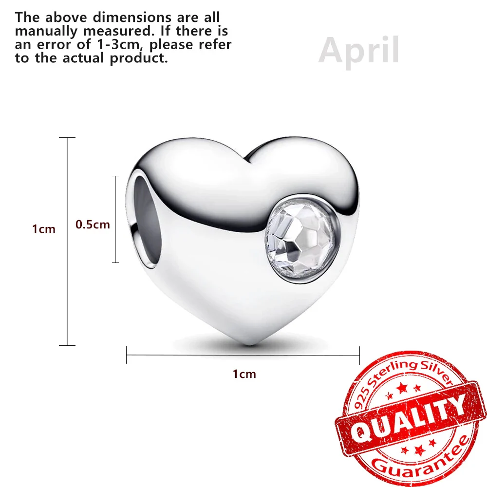 Birthstone Hearts Bracelet Charm Hallmarked S925 Sterling Silver - Image 8