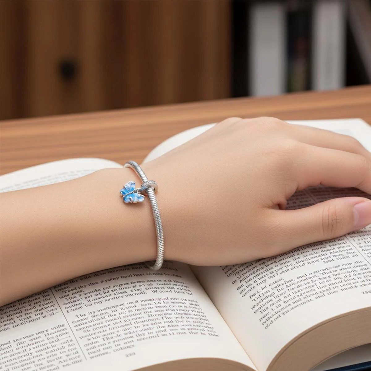 Blue Murano Glass Butterfly Dangle Charm Hallmarked S925 Sterling Silver - Image 3