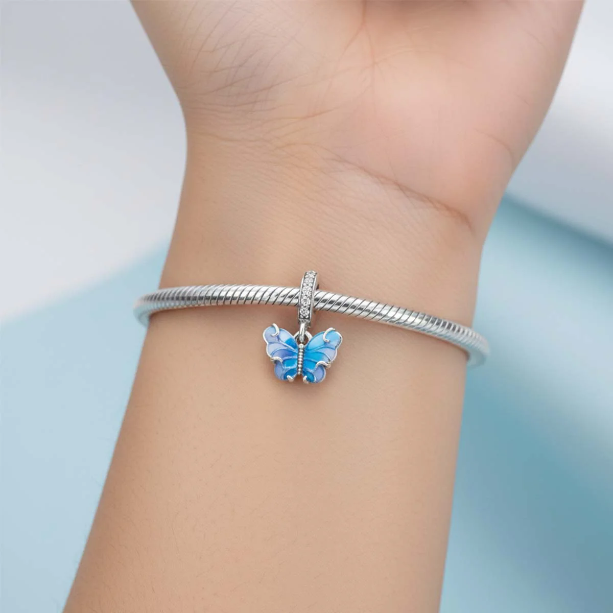 Blue Murano Glass Butterfly Dangle Charm Hallmarked S925 Sterling Silver - Image 4