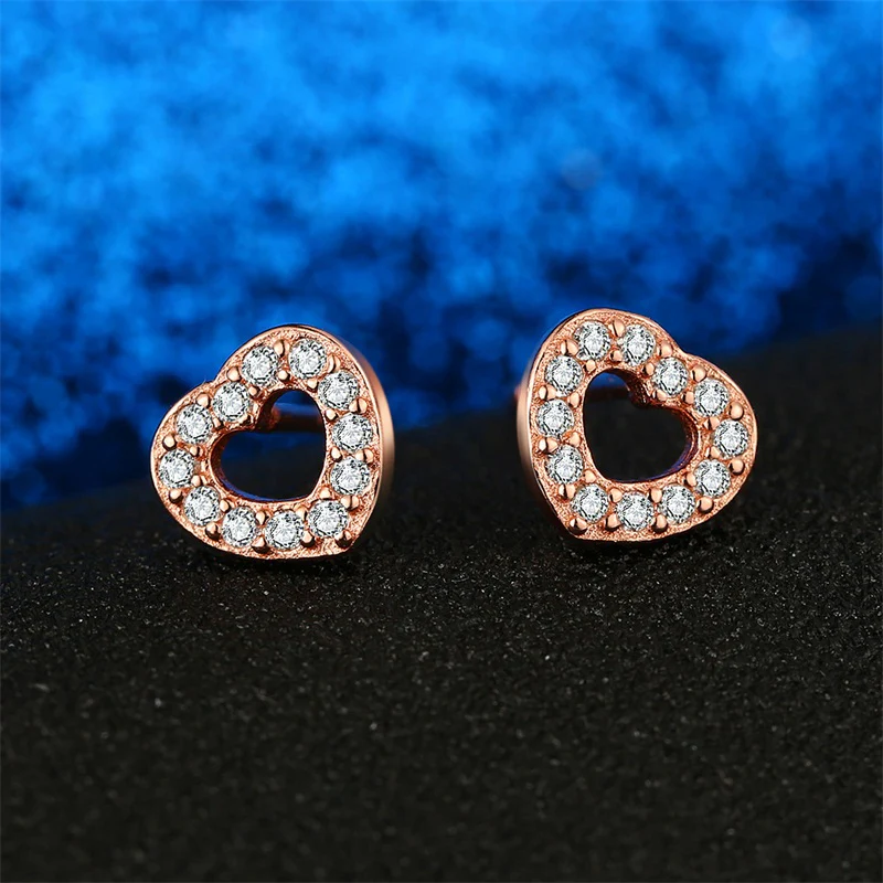 Captured Heart Sterling Silver rose gold stud Earrings - Image 4