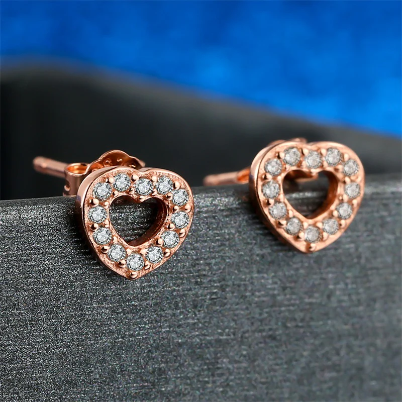 Captured Heart Sterling Silver rose gold stud Earrings - Image 5