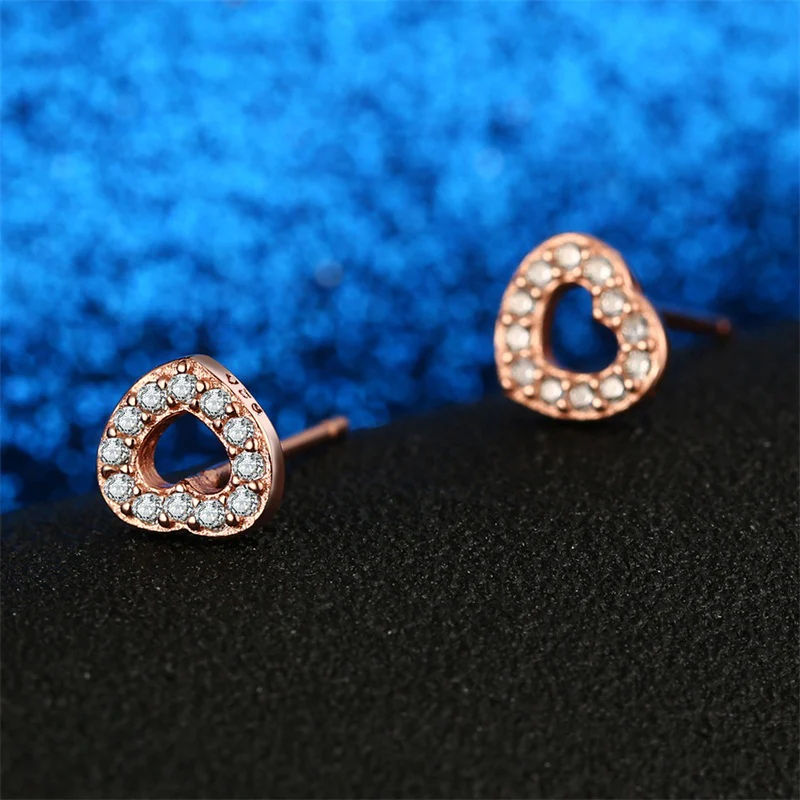 Captured Heart Sterling Silver rose gold stud Earrings - Image 6