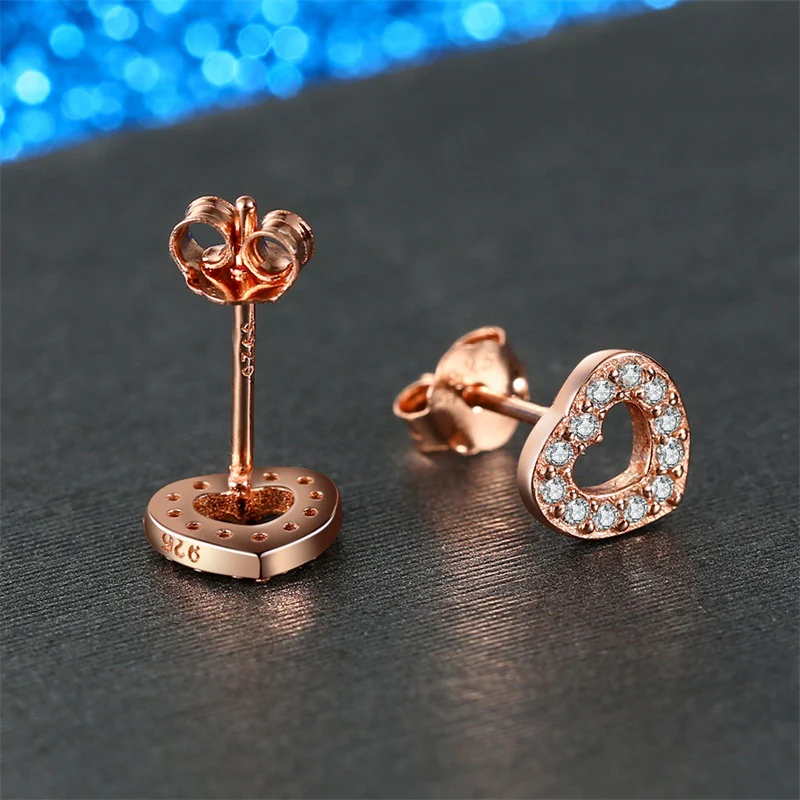 Captured Heart Sterling Silver rose gold stud Earrings - Image 7
