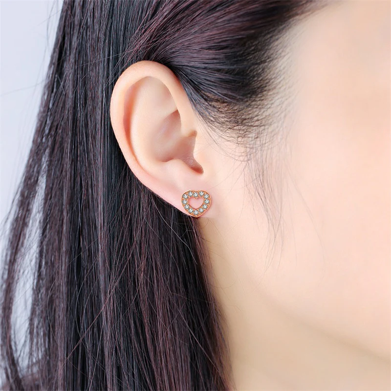 Captured Heart Sterling Silver rose gold stud Earrings - Image 8