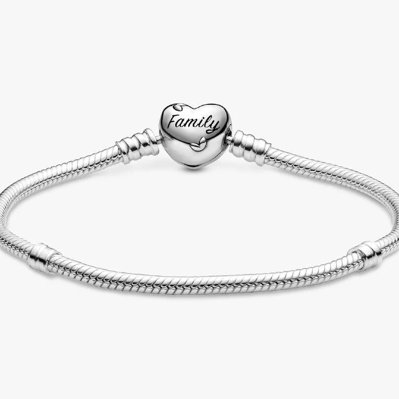 Family Tree Heart Clasp Snake Chain Charm Bracelet - Image 3