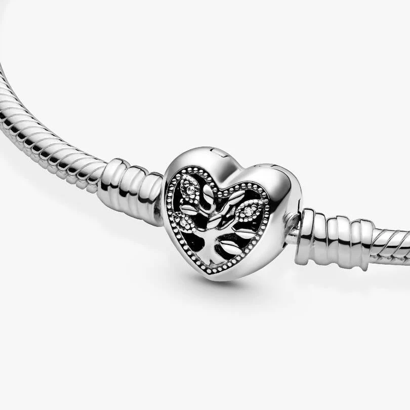 Family Tree Heart Clasp Snake Chain Charm Bracelet - Image 4