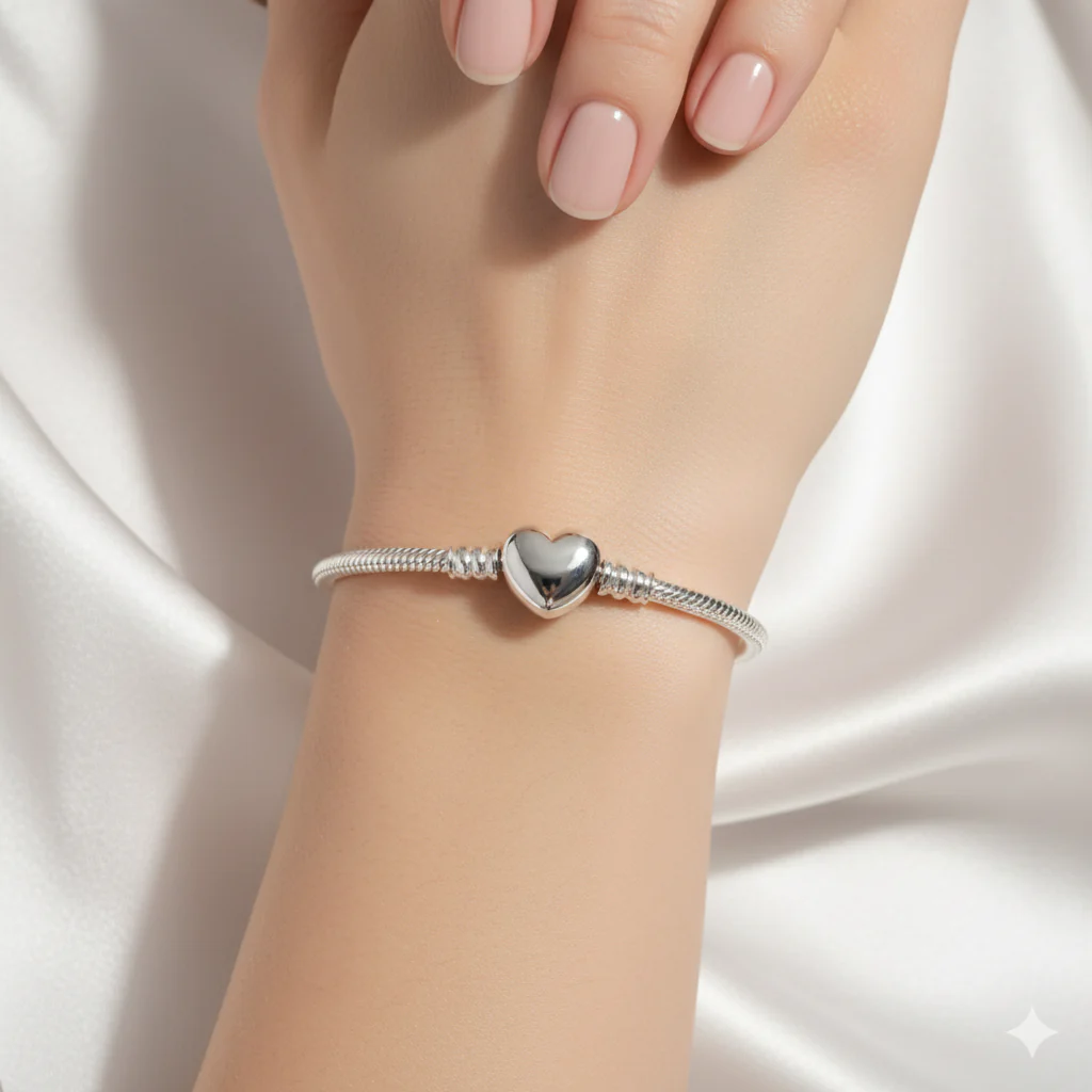 Heart Clasp Snake Chain Charm Bracelet - Image 3