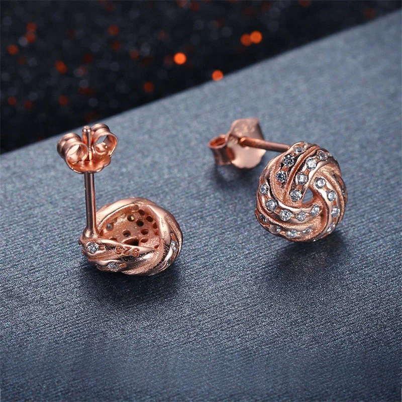 Love Knots Sterling Silver Rose gold stud Earrings - Image 3