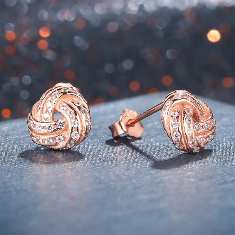 Love Knots Sterling Silver Rose gold stud Earrings - Image 4