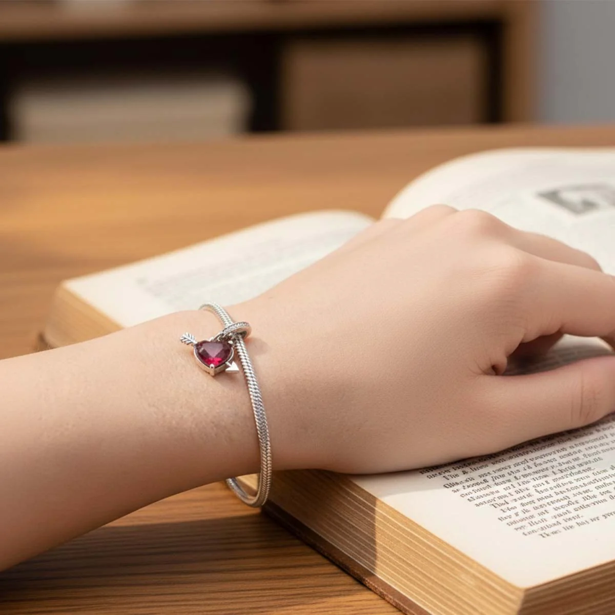 Red Heart & Arrow Murano Glass Dangle Charm Hallmarked S925 Sterling Silver - Image 4