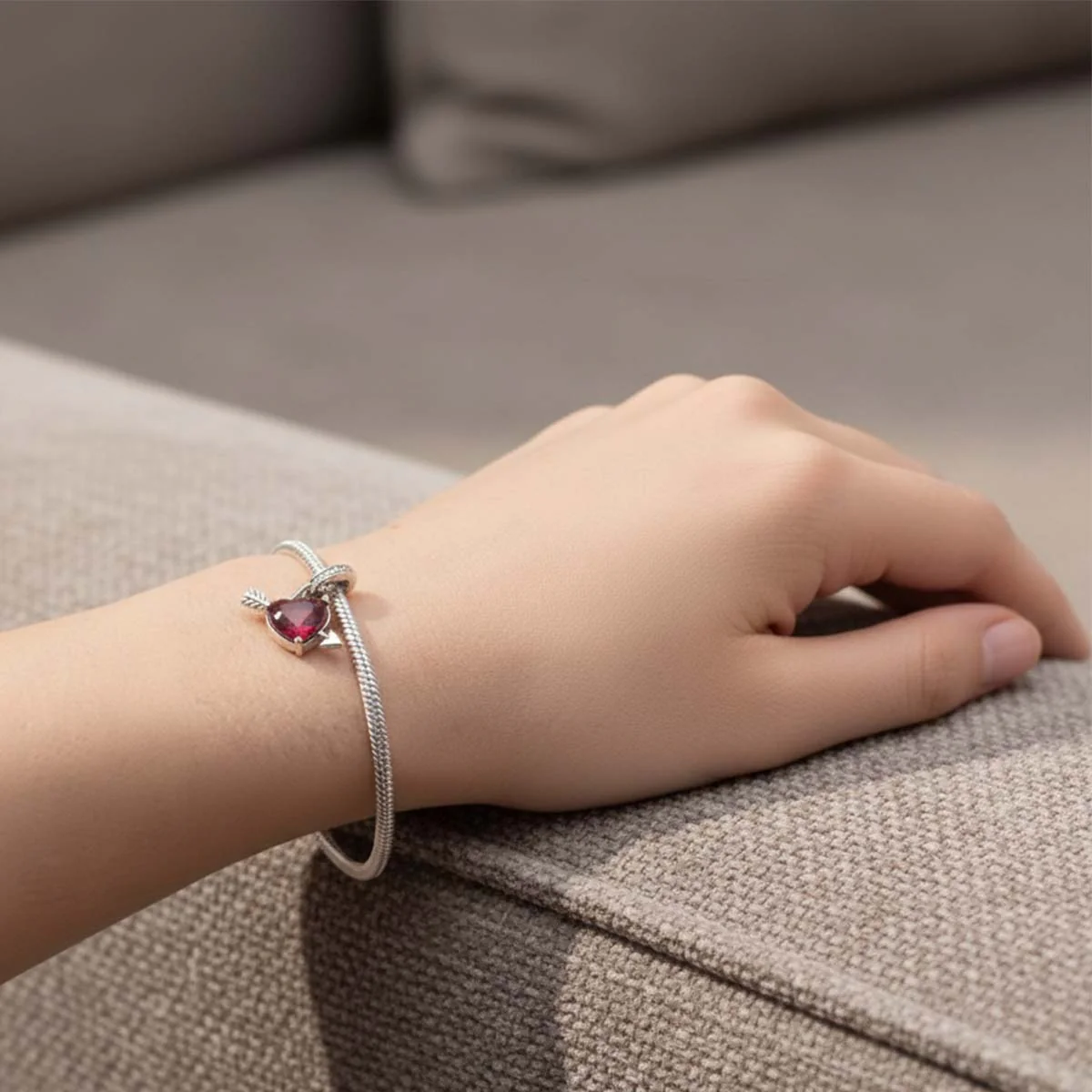 Red Heart & Arrow Murano Glass Dangle Charm Hallmarked S925 Sterling Silver - Image 5