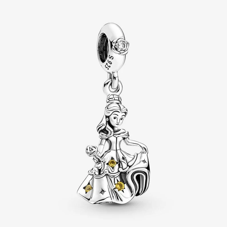 S925 Disney Beauty & Beast Dancing Belle Enchanted Rose Princess Sterling Silver Charms Collection - Image 3