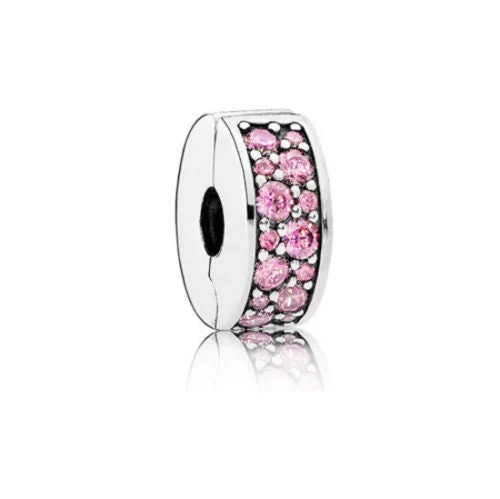 S925 Round Clip Stopper Clear Pink Blue Purple Sterling Silver Charm Collection - Image 6