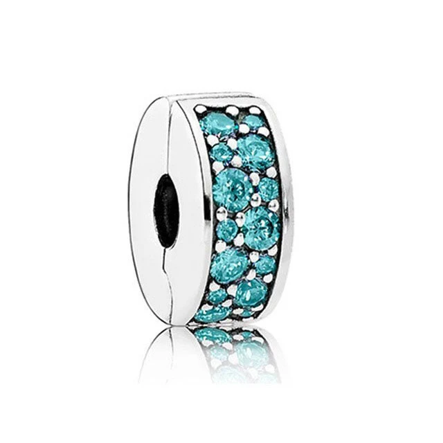 S925 Round Clip Stopper Clear Pink Blue Purple Sterling Silver Charm Collection - Image 9