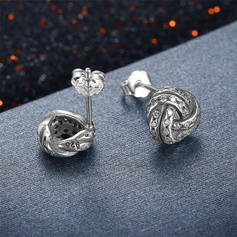 Sparkling love knots Sterling Silver stud Earrings - Image 3