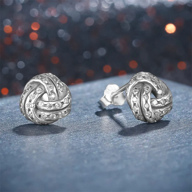 Sparkling love knots Sterling Silver stud Earrings - Image 4
