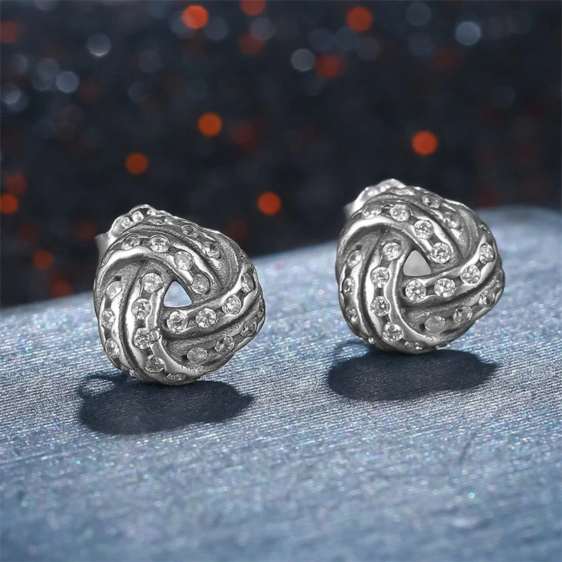 Sparkling love knots Sterling Silver stud Earrings - Image 5