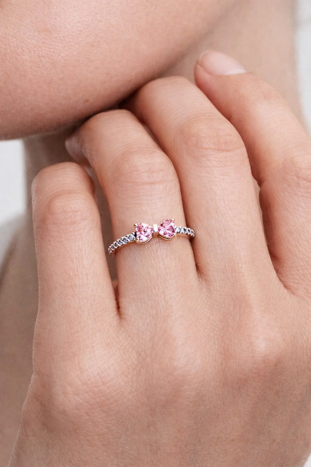Sparkling White Radiant Bridgerton Pink Bow Ring Sterling Silver Ring - Image 3