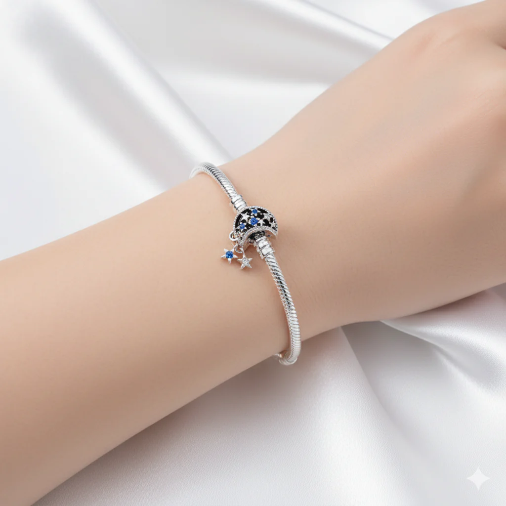 Stars & Crescent Moon Clasp Charm Bracelet - Image 3